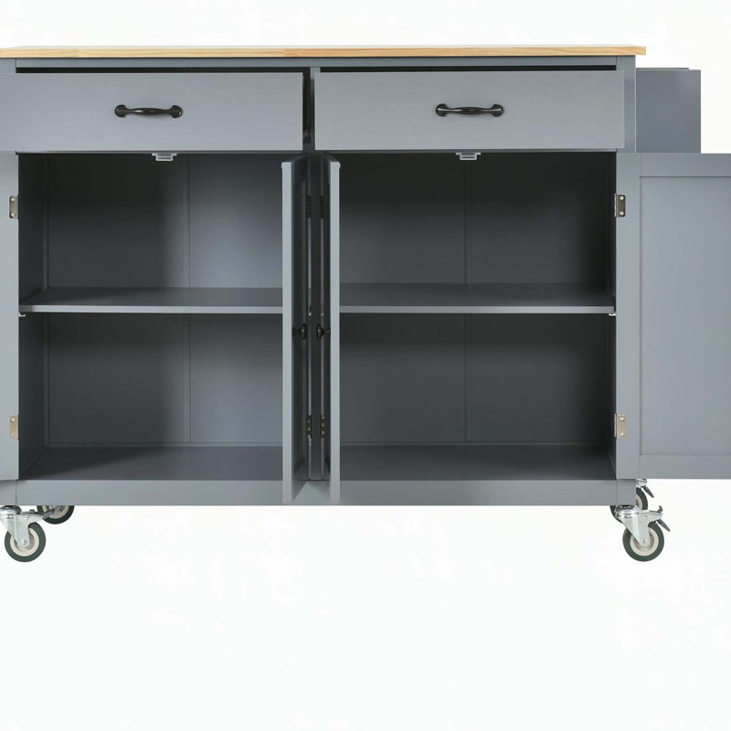 Kitchen Island Cart with Solid Wood Top and Locking Wheels,54.3 Inch Width,4 Door Cabinet and Two Drawers,Spice Rack, Towel Rack (Grey Blue)