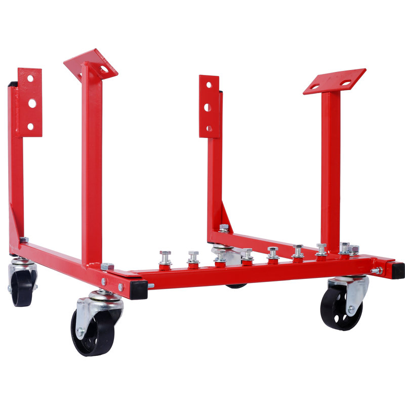  Support de moteur pour Chevy Sb Bb - support de moteur en acier robuste avec roues d'une capacité de 1000 lb pour la restauration de voitures classiques et le rangement dans le garage - Support mobile thermolaqué rouge avec quincaillerie incluse