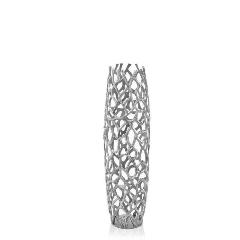 Babylon Rama Twigs Gold Barrel Floor Vase, 31.5" H x 9" W x 9" D, Silver