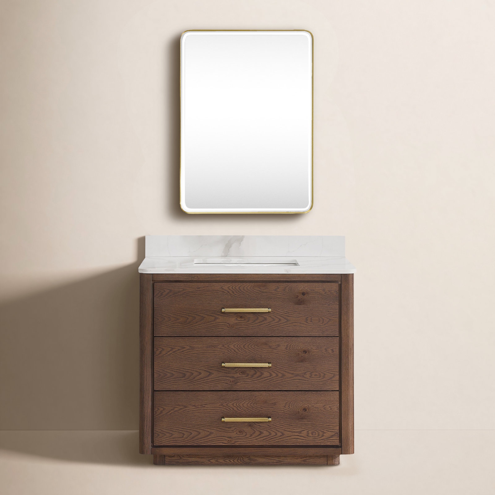 Porto 36'' Single Bathroom Vanity, Dark Brown, Gold