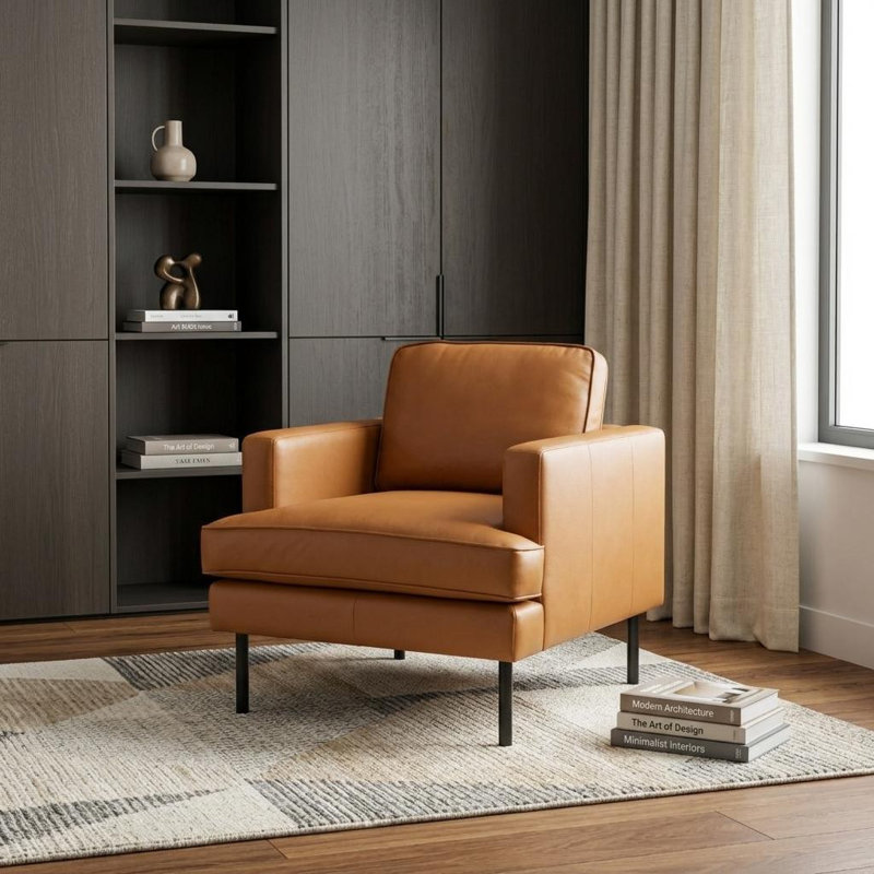  Fauteuil brun en similicuir rembourré