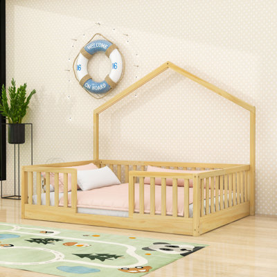 Dreamy Montessori Wooden Floor Bed With LED Lights And High Safety Rails