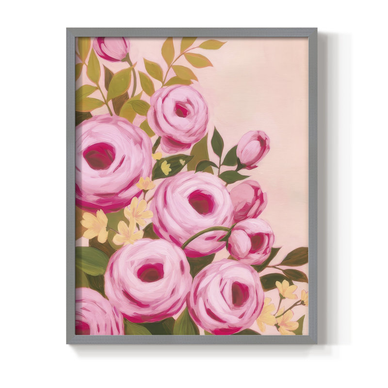 Vibrant Roses I Framed Print - Solid Wood, 15" H x 12" W, Gray