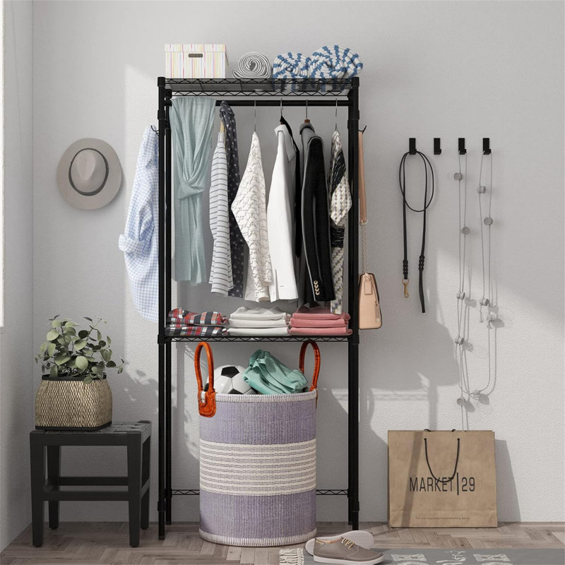 Washer And Dryer Storage Shelf - 2-Tier Adjustable With Hooks