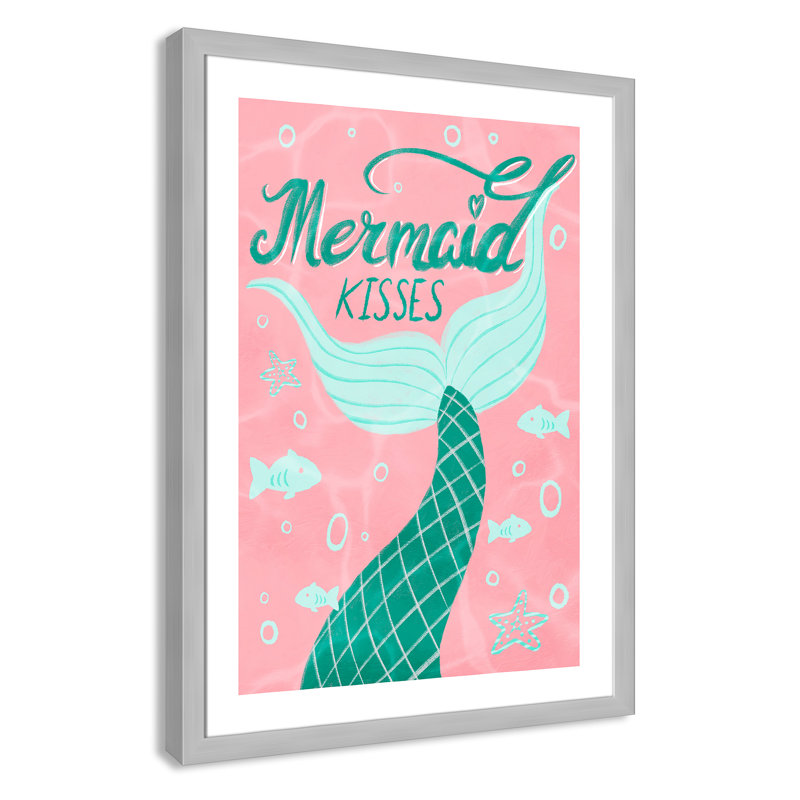 Mermaid Kisses 1, impression sur papier, H 34,5 po x l 24,5 po x P 0,6 po, Encadré plat argent