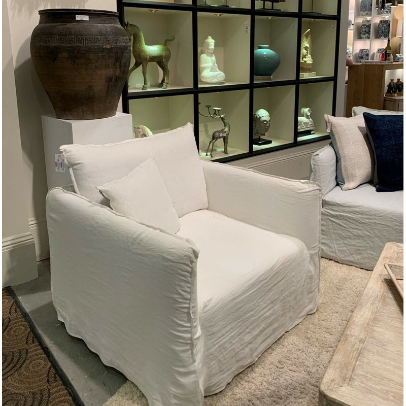 Linen Swivel Slipcovered Armchair