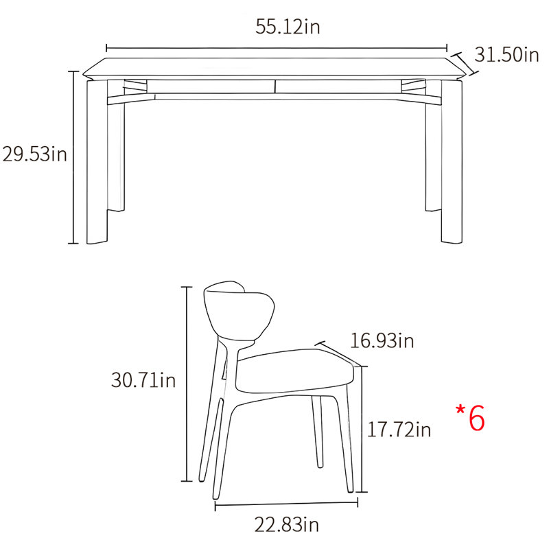 French luxury style rectangular dining table sets, 29.53"H x 55.12"L x 31.5"W