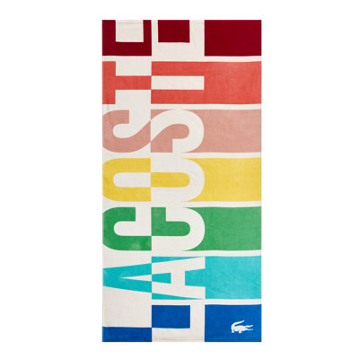 Lacoste Oversized Cotton Velour Beach Towel 36x72 – Quick-Dry Absorbent Reversible Terry Loop Back, Soft Luxury Pool & Beach Towel, Rainbow Logo - Rainbow