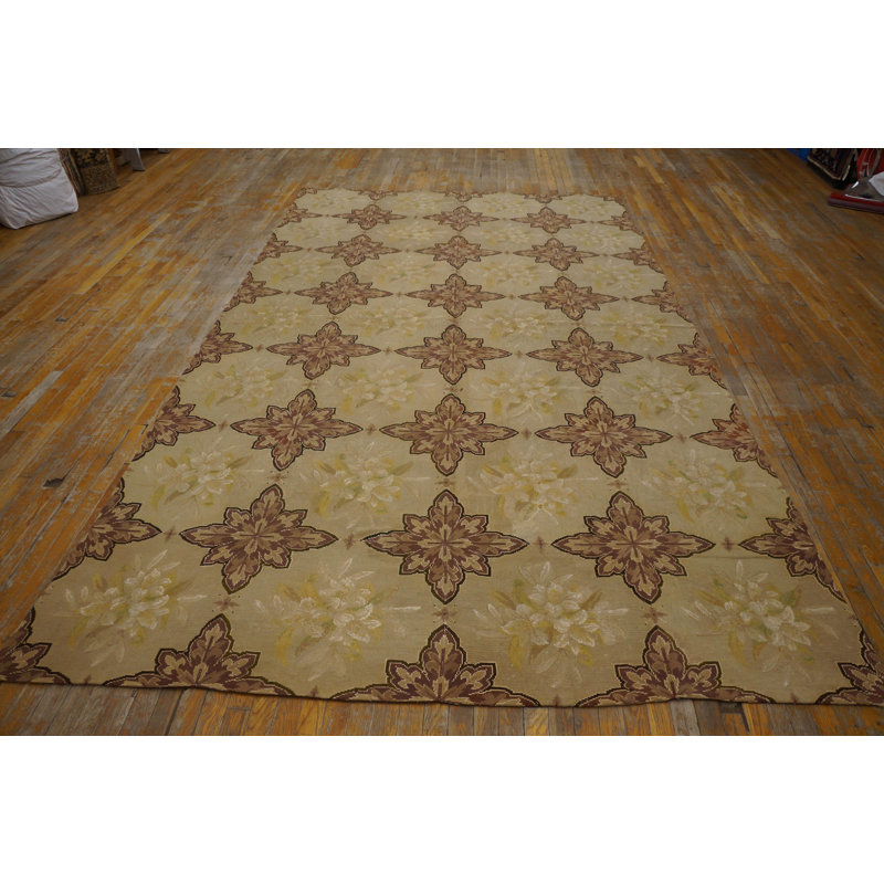 1880s Ivory 4Star Antique French Needlepoint Silk Carpet 7'4"x12'4" Weave Rug