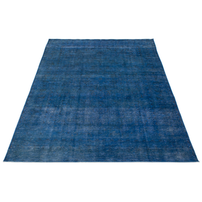 Tapis bleu en laine de style années 1990 de 6 pi 10 po x 10 pi 4 po Aaravi