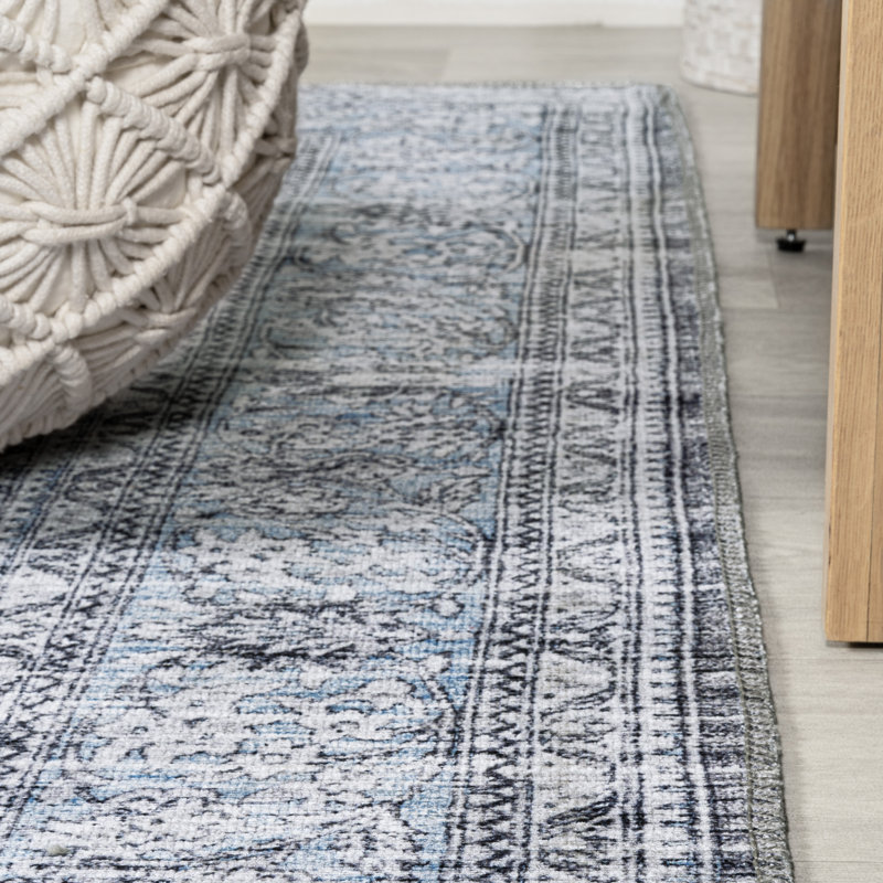 Tapis gris foncé / bleu Elloise Bohemian, Rectangle 3 pi 11 po x 6 pi