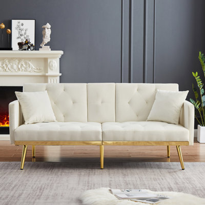 Canapé-lit en velours futon avec pieds en métal doré