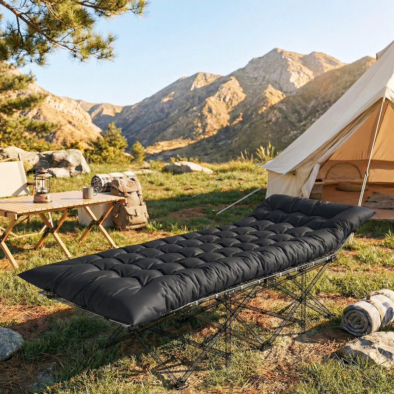 Tapis de lit, couvre-matelas de camping avec sangles élastiques, Noir
