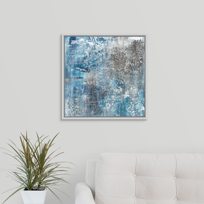 «Water and Stone», peinture sur toile, Cadre flottant blanc, H 21,7 po x l 21,7 po x P 1,75 po
