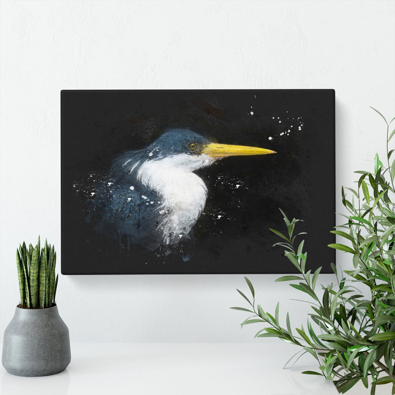 Pied Heron - Wrapped Canvas, 60cm H x 91cm W x 4cm D