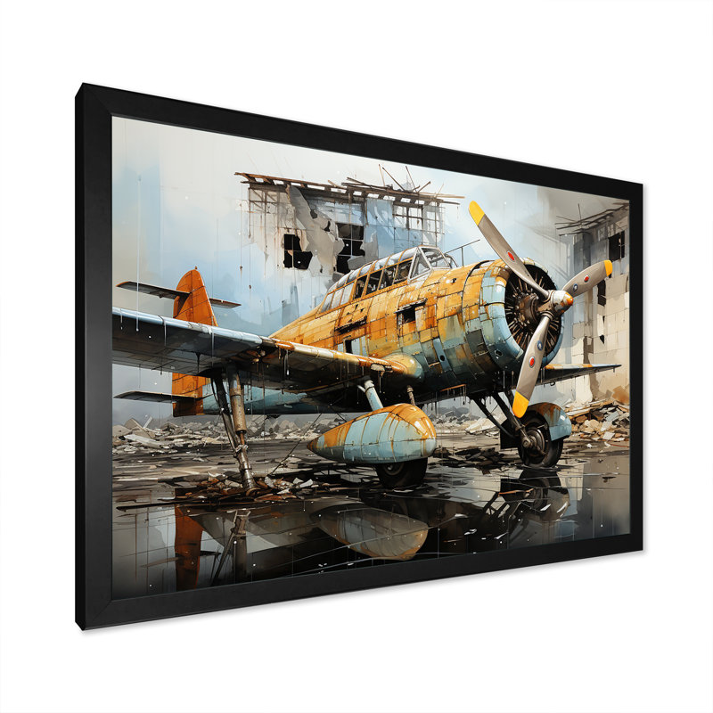 Plane Prelude To Flight - Avion, reproduction d'art sur toile, Cadre photo noir simple, H 12 po x l 20 po x P 1 po