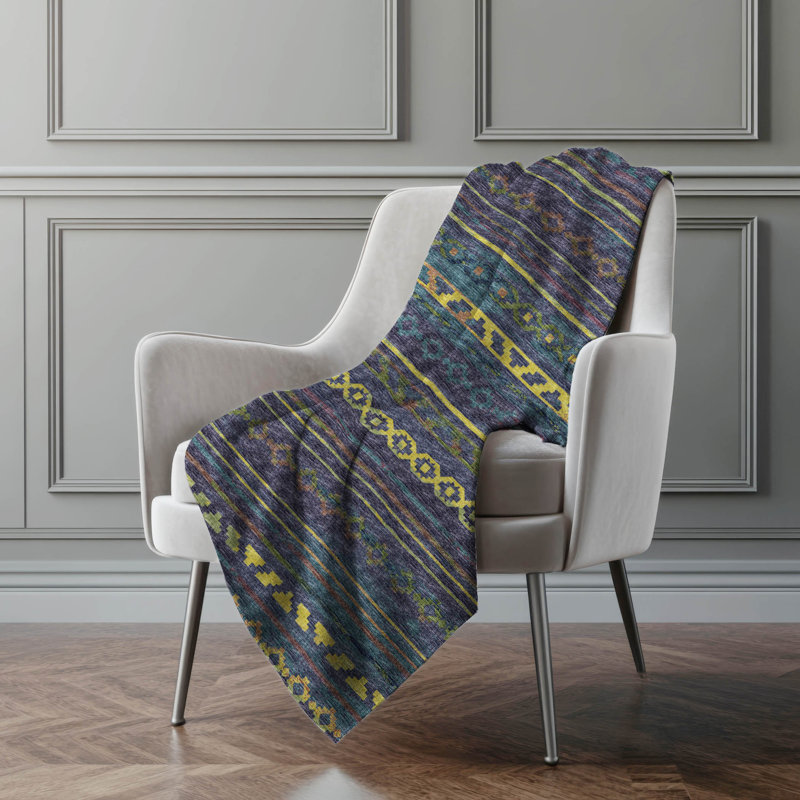 Jeté en sherpa Addison, Bleu / jaune / gris