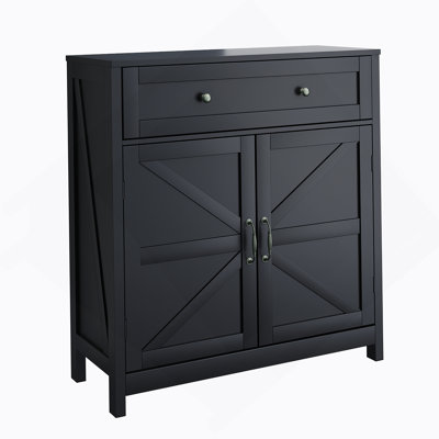 Buffet de style campagnard avec tiroir, tablette réglable et portes de grange pour un rangement polyvalent et une conception sophistiquée