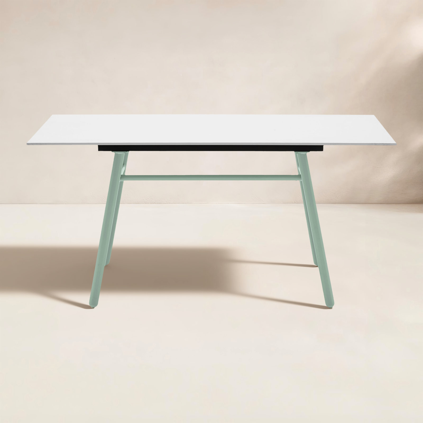 Yo! Outdoor Dining Table with Metal Legs, Slate White, Matt Thyme Green