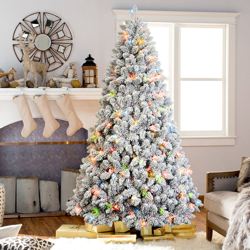  Arbre de Noël artificiel enneigé pré-éclairé - lumières DEL blanches ou multicolores à double mode, 6'