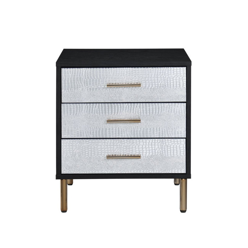 Montrey 3-Drawer Nightstand with Gold Legs, Black