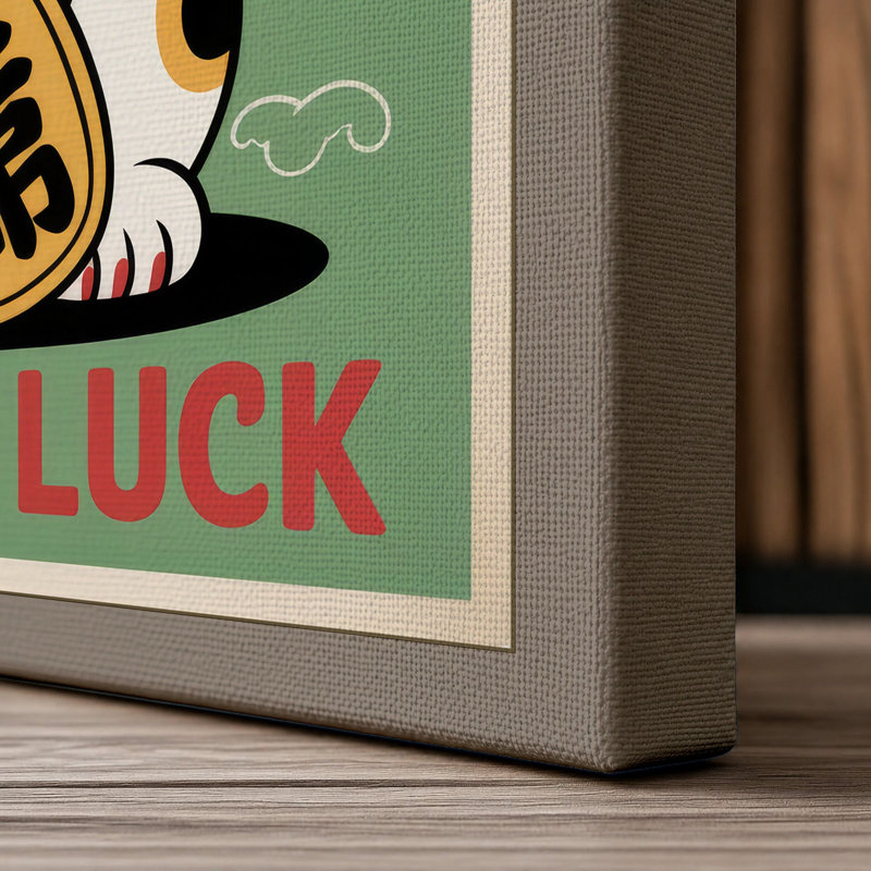 Lucky Cat Welcomes Japandi - Wrapped Canvas, 30x20 - 76.2 x 50.8 cm, Taupe Border