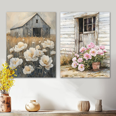 Pivoines par la Milking Barn I - ensemble de 2 impressions murales botaniques en métal