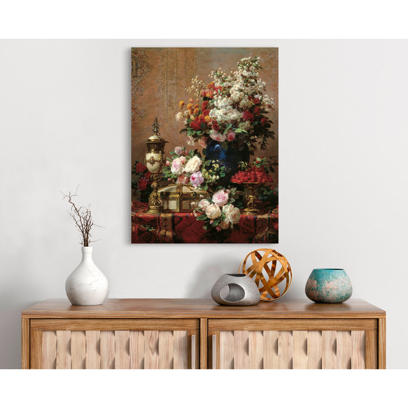 Composition With Roses by Jean-Baptiste Robie - Wrapped Canvas Painting, 70cm H x 50cm W x 4cm D