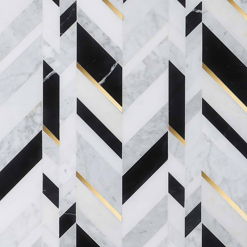 Amari Polished Marble And Aluminum Mosaic, Nero Blanco