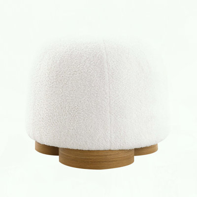 Round Teddy Fabric Ottoman with Cobblestone Design and No-Assembly