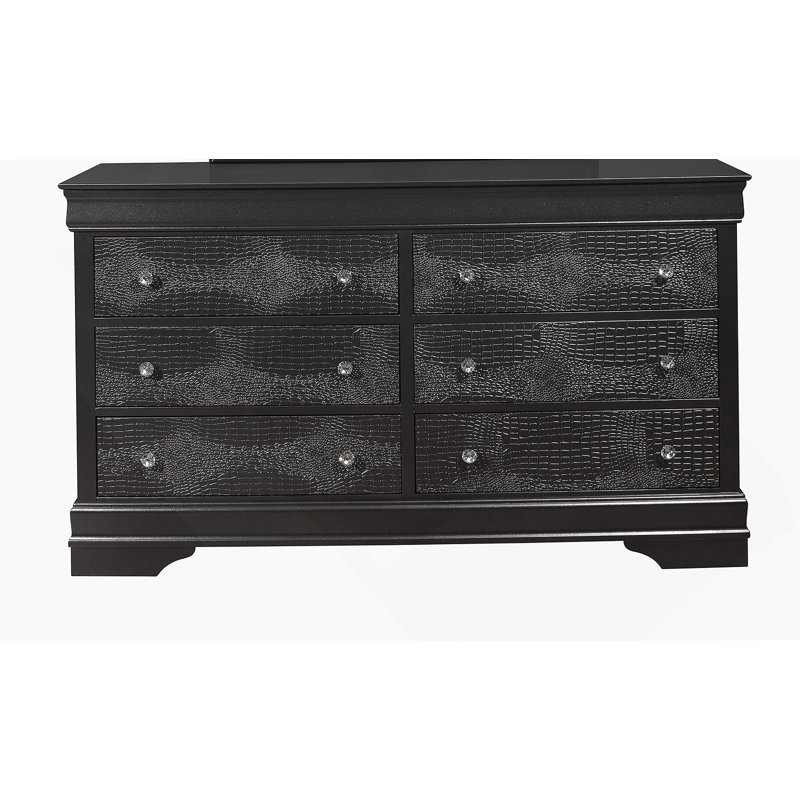 Commode horizontale en bois manufacturé avec 6 tiroirs, Gris métallisé