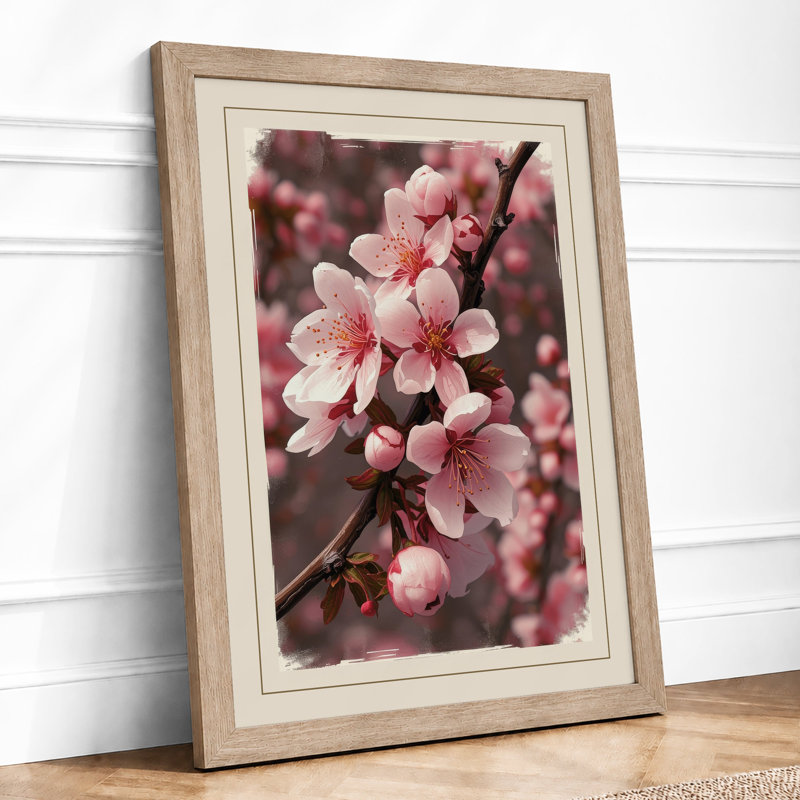 Soft Cherry Blossom Botanical - Framed Print, A1 - 84.1 x 59.4 cm, Oak