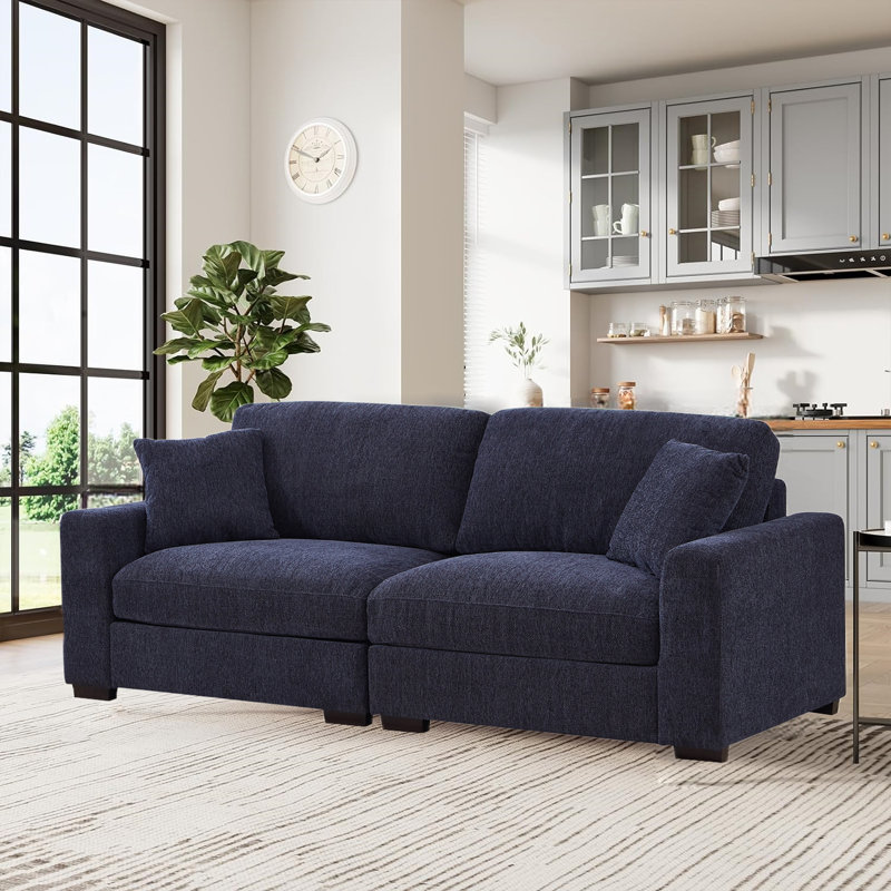 Ahaana Upholstered 91'' Sofa, Dark Blue Polyester Blend