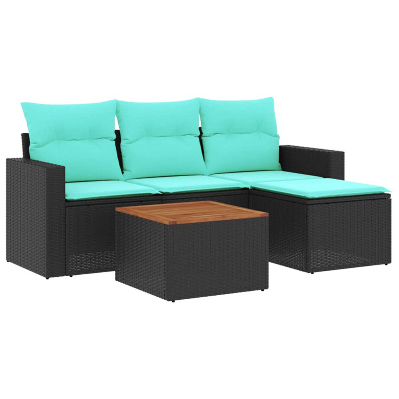  Ensemble de canapé de patio 5 pièces avec coussins en rotin de polyester noir