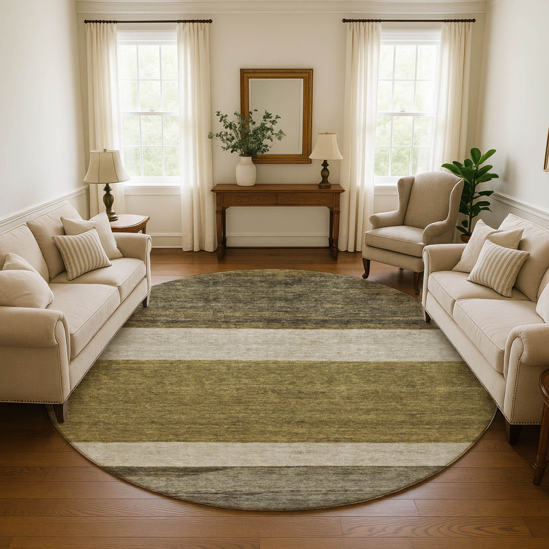 Premium Machine Washable Marasco AMF1624 Stripes Rug, Round 8'