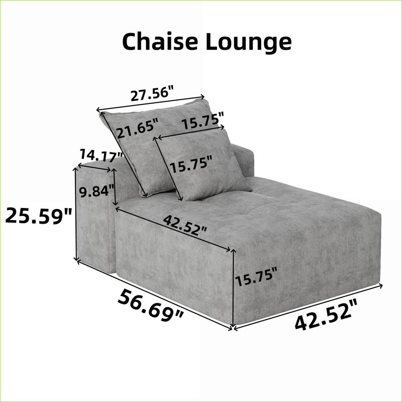 Canapés modulaires | Modulaire moderne surdimensionné pour le salon Salle familiale, sans assemblage, 2 coussins, chenille scintillante | Bleu | Mousse et ressort
