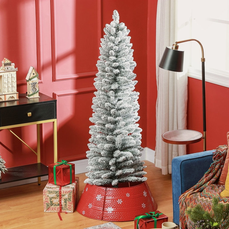 Arbre de Noël artificiel 5 pi avec 263 pointes enneigées, base en métal, arbre de Noël réaliste