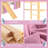 Full Size House Loft Bed With Sills And Tents, Solid Wood Loft Bed With Ladders And Slide, Chic Design With Lights, No Box Spring Needed, Natural+pink-2114181132-2114181130