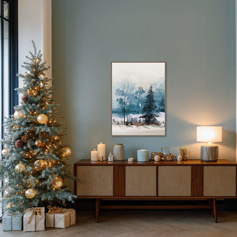 «Dusty Blue Trees III» par Isabelle Z, reproduction d'art sur toile encadrée, H 38 po x l 28 po