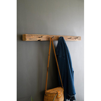 RECYCLED WOOD COATRACK WITH FORGED IRON HOOKS