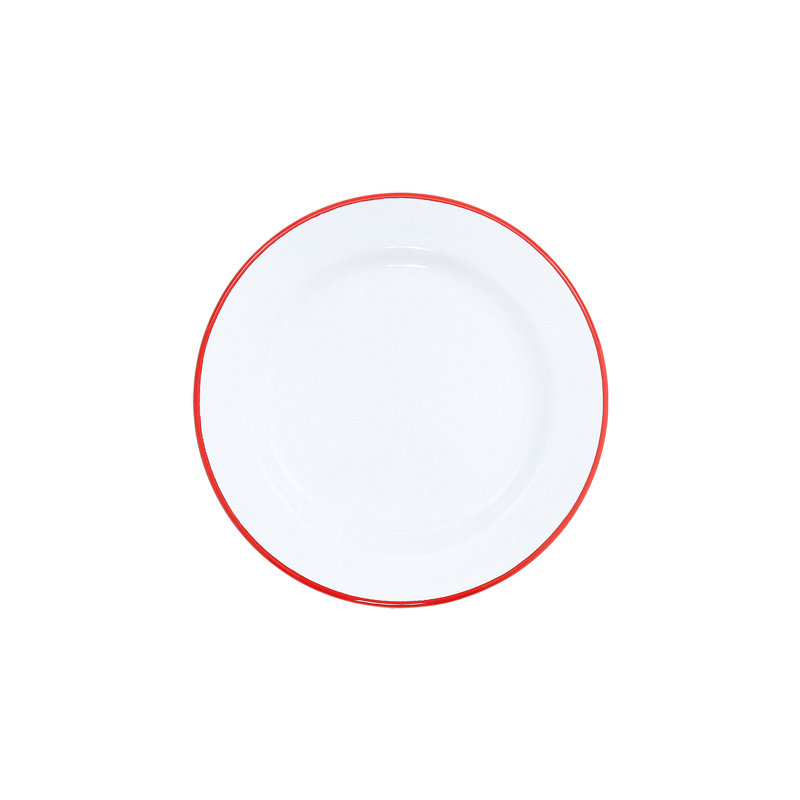 Crow Canyon Enamelware Vintage Flat Salad Plates, Red Rim