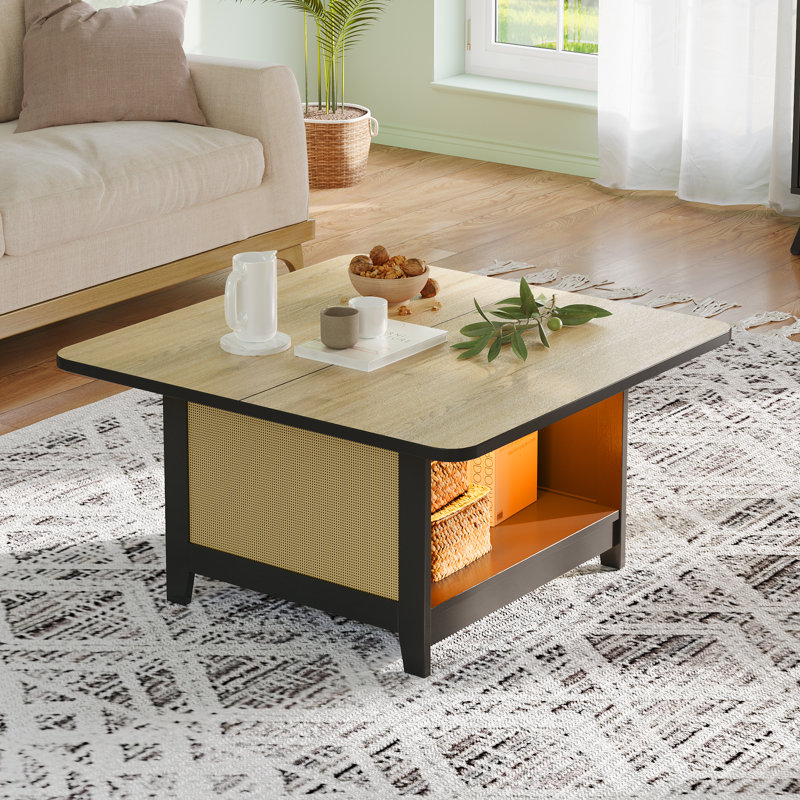 Table basse carrée avec rangement en rotin de 35 po Alwies