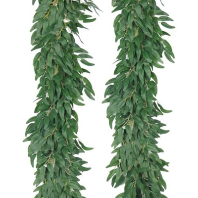 Artificial Willow Leaves Vine Twigs 2Pcs 6Ft Fake Hanging Plant Silk Willows Leaf Ivy Garland Faux Italian Ruscus Greenery Indoor Outdoor Wedding Arch Jungle Beach Birthday Party Garden Décor