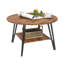 Table basse ronde à 2 niveaux avec tablette carrée, table centrale avec pieds en fer massif pour le salon