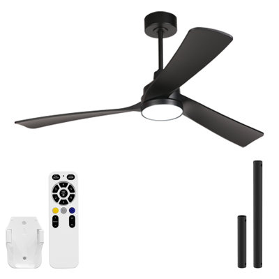  Ceiling Fans with Lights 52 Inch, Quiet 3CCT Modern LED Ceiling Fans with Remote for Bedroom, Living Room, Kitchen, 6 Speeds, Reversible DC Motor, Timer, Memory, Black