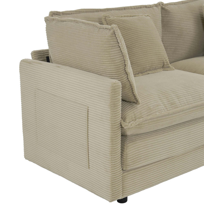 Canapé modulaire en U avec poches de rangement latérales Alvin, Velours côtelé brun, H 35,4 po x l 149,6 po x P 57,1 po