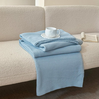 Jeté 100% coton, couverture tricotée par câble de couleur unie super douce, confortable, respirante, décorative, pour canapé-lit, toutes saisons