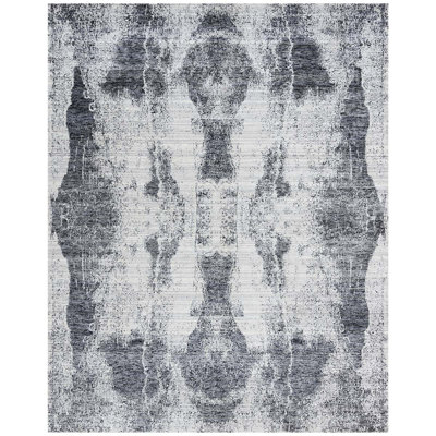 Jacquard Abstract Area Rug in Silver/Dark Gray