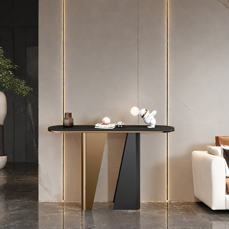 Console de style italien de luxe, H 33,5 po x l 47,2 po x P 13,8 po, Noir, noir, noir, noir