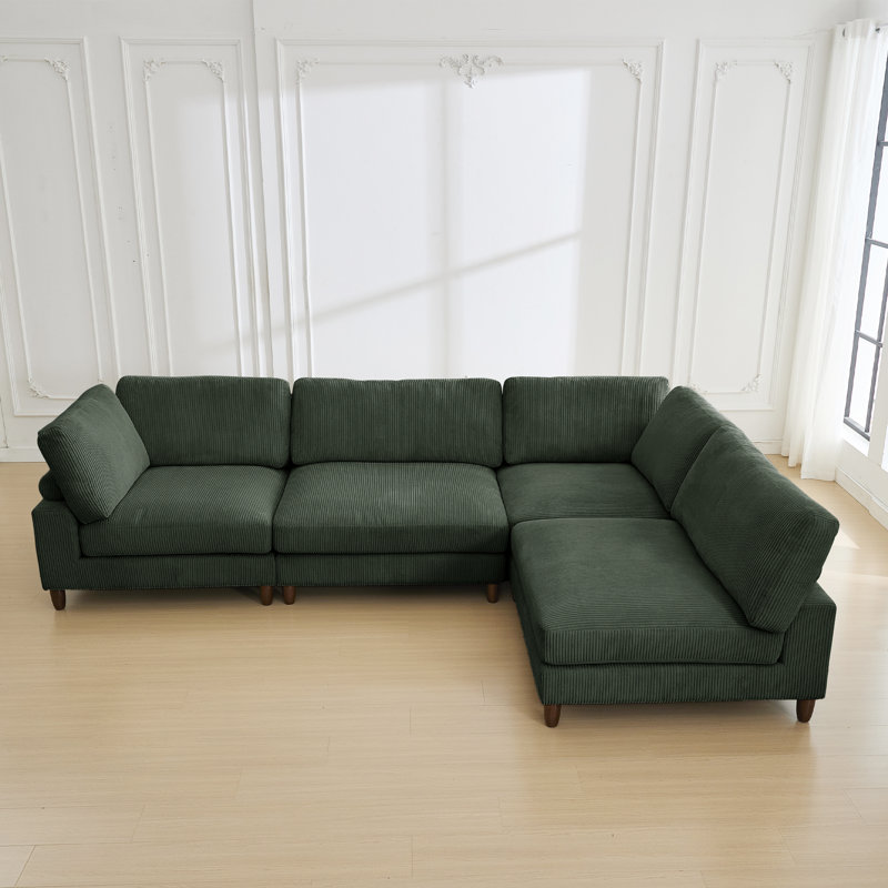Canapé modulaire en velours côtelé de 132 po de largeur 132 pièces, Velours côtelé vert